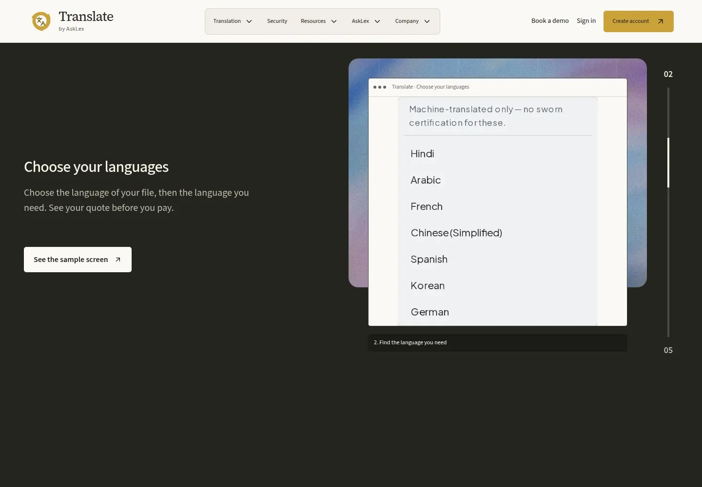 Translate — Language selection example